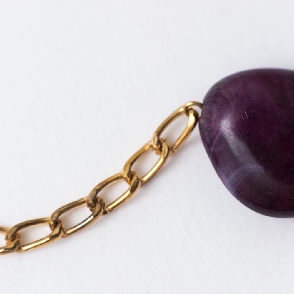 Choker length necklace with faux stone marble look chunky with gold tone Merona - Picture 10 of 11